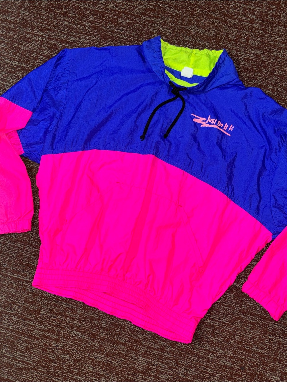 Vintage 80s/90s windbreaker pullover neon colorblock funnel neck relaxed large